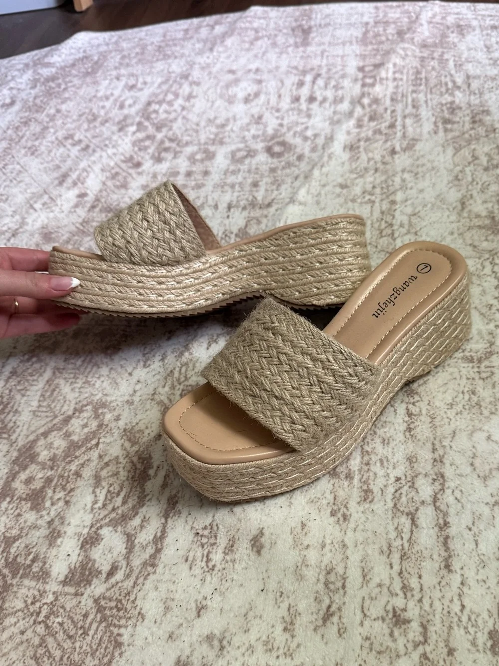 Espadrille woven square toe platform sandals